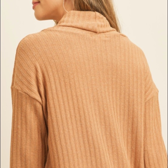 Cowl NECK POPCORN fabric lightweight knit  SWEATER- CAMEL color , NEW! - Picture 7 of 12